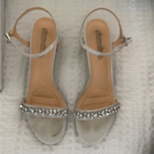 Badgley Mischka Silver Sandals with Rhinestone Embellishments